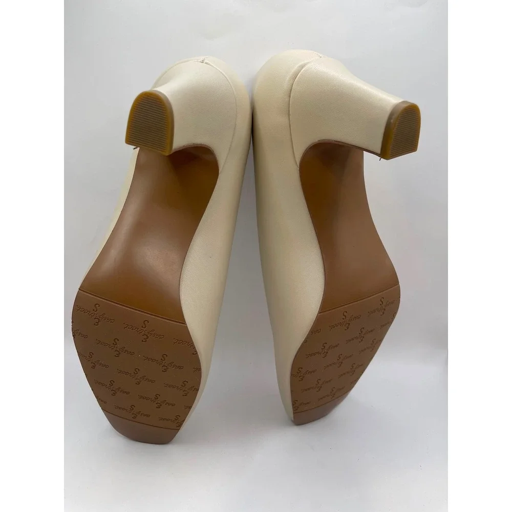 Easy Street Poet Bone Square Toe Pumps Womens 9 WW Block Heel Shoes